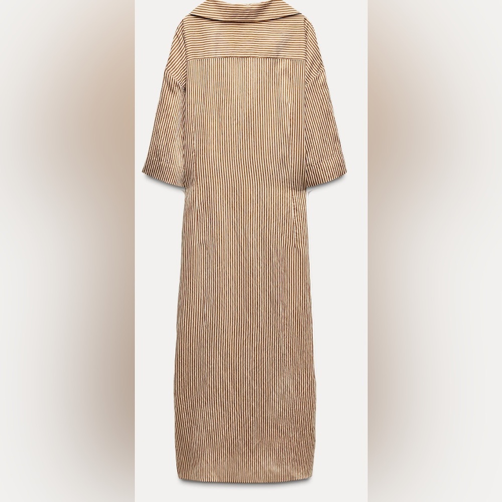 Zara Beige Striped Midi Wrap Dress - Picture 3 of 3